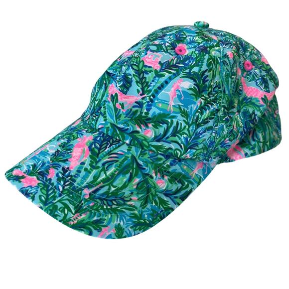 Lilly Pulitzer Tropical Golf Run Around Hat Green Pink Golf Cart Palm Trees - Picture 1 of 7